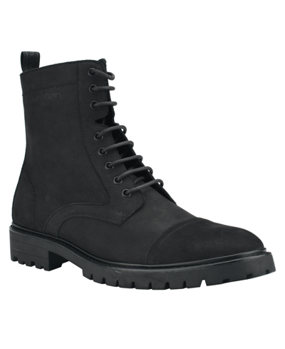Shop Calvin Klein Men's Lorenzo Lace Up Boots With A Leather Upper In Black Leather