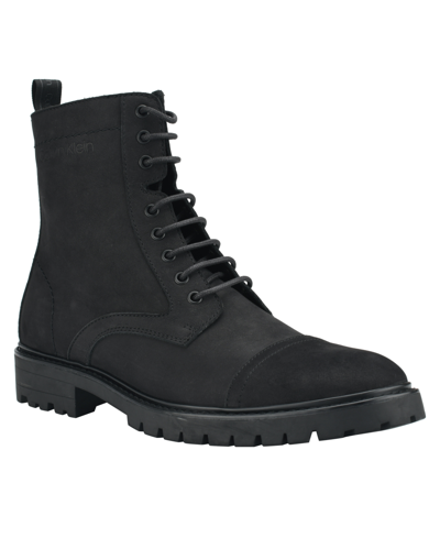 Calvin Klein Lorenzo Mens Leather Almond Toe Combat & Lace-up Boots In Black Leather