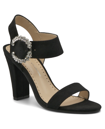 Shop Adrienne Vittadini Women's Geno Rhinestone Buckle Dress Sandals Women's Shoes In Black