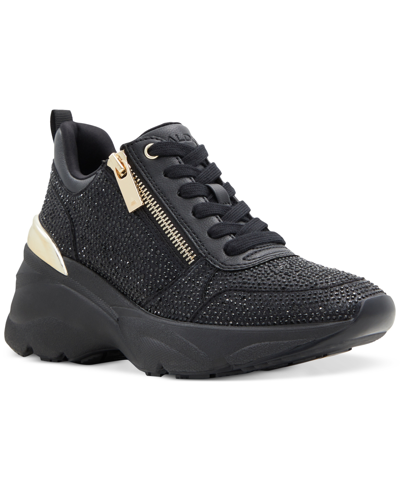 Shop Aldo Quartz Lace-up Zip Wedge Sneakers In Black
