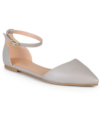 Shop Journee Collection Women's Reba Ankle Strap Pointed Toe Flats In Gray