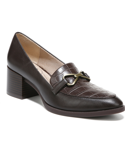 Shop Lifestride Women's Devyn 2 Slip On Block Heel Loafers In Dark Chocolate Faux Leather