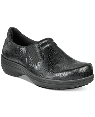 Easy Street Easy Works By  Bind Slip-on Clogs In Black Embossed