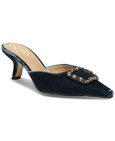Shop Sam Edelman Women's Brit Embellished-buckle Dress Mules Women's Shoes In Deep Sapphire Velvet