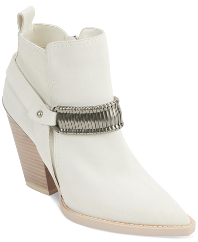 Shop Dkny Women's Tizz Embellished Pointed-toe Ankle Booties In White