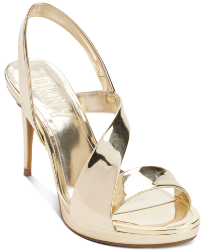 Shop Dkny Women's Diva Asymmetrical Slingback Stiletto Sandals In Gold