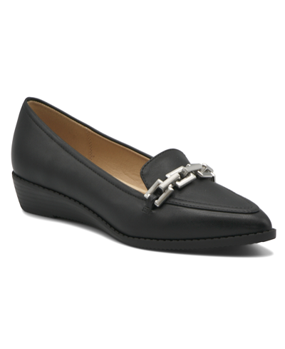 Shop Adrienne Vittadini Women's Carolyn Detailed Slip-on Moc Wedge Loafers Women's Shoes In Black