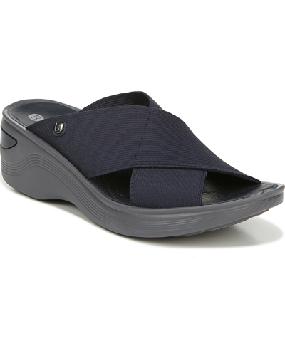 Shop Bzees Desire Washable Slide Wedge Sandals Women's Shoes In Navy Stretch Fabric