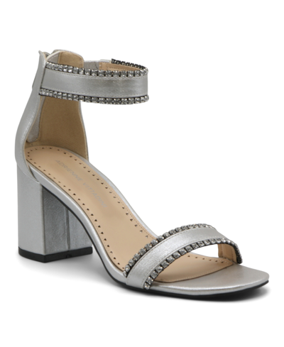 Shop Adrienne Vittadini Women's Asti Rhinestone Trimmed Dress Sandals Women's Shoes In Silver