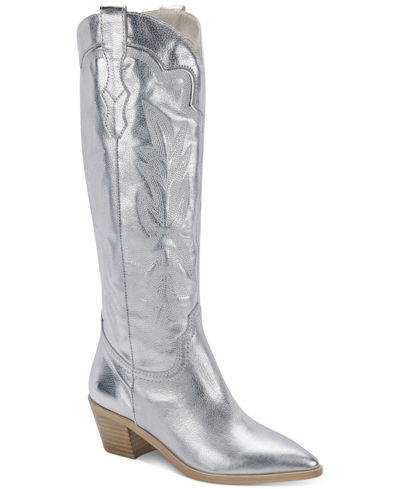 Shop Dolce Vita Women's Shiren Western Tall Boots Women's Shoes In Silver Metallic Leather