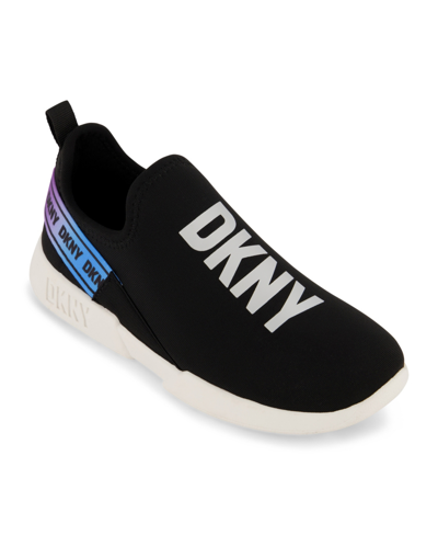 Shop Dkny Little Girls Lightweight Slip On Ombre Logo Sneakers In Black