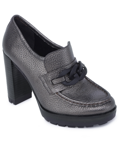 Shop Kenneth Cole New York Women's Justin Lug High Heel Loafers In Pewter Leather