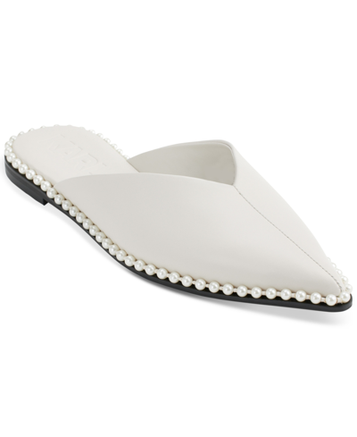 Shop Karl Lagerfeld Women's Vyra Studded Mule Flats In Soft White