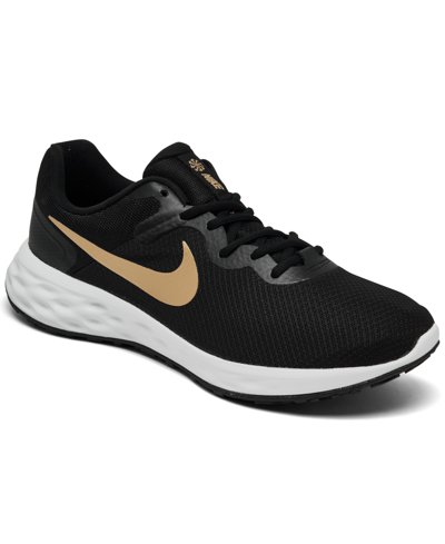 Shop Nike Men's Revolution 6 Next Nature Running Sneakers From Finish Line In Black/metallic Gold-tone