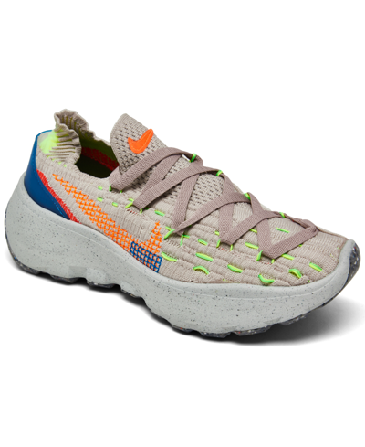 Shop Nike Women's Space Hippie 04 Casual Sneakers From Finish Line In Cave Stone/total Orange