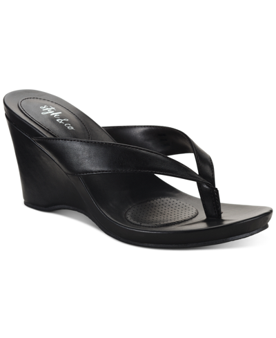 Shop Style & Co Women's Chicklet Wedge Thong Sandals, Created For Macy's In Black