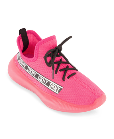Shop Dkny Little Girls Slip On Landon Stretchy Knit Sneakers In Pink