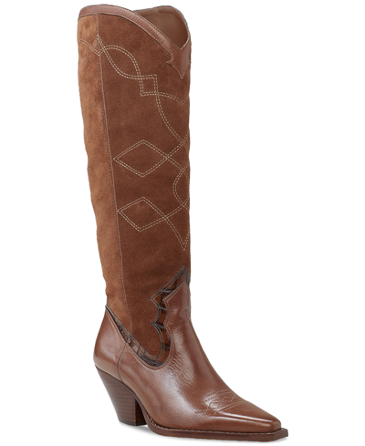 Shop Vince Camuto Women's Nedema Western Top-stitched Boots Women's Shoes In Cocoa Biscuit