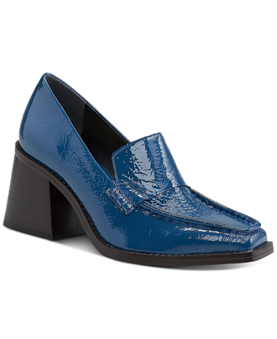 Shop Vince Camuto Women's Segellis Block-heel Tailored Loafers Women's Shoes In Mediterranean Blue