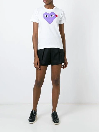 Comme Des Garçons Play Purple And White Cotton Heart Print Tee