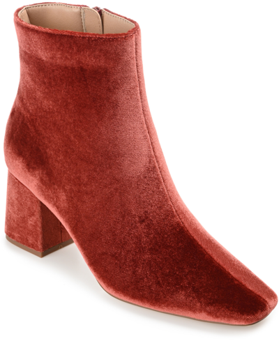 Shop Journee Collection Women's Hazara Velvet Block Heel Dress Booties In Rust