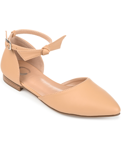 Shop Journee Collection Women's Vielo Bow Ankle Strap Flats In Tan