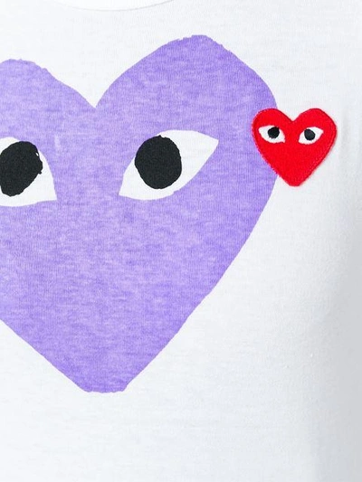 Comme Des Garçons Play Purple And White Cotton Heart Print Tee