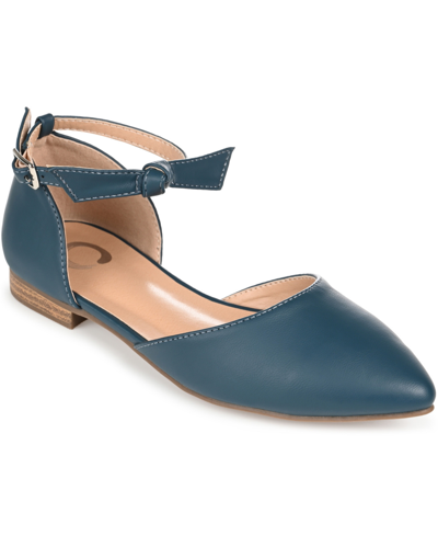 Shop Journee Collection Women's Vielo Bow Ankle Strap Flats In Blue