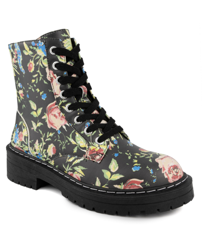 Shop Sugar Women's Kaedy Combat Boots Women's Shoes In Black Floral
