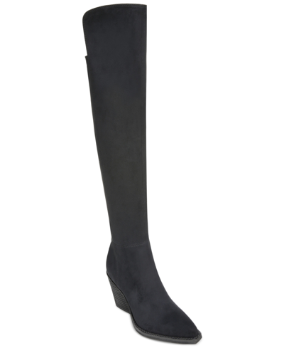 Shop Zodiac Women's Ronson Over-the-knee Wide-calf Cowboy Boots In Black Suede