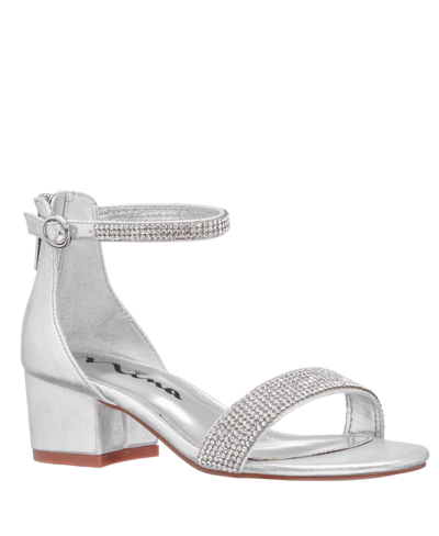 Shop Nina Little Girls Ankle Strap Dress Sandals In Silver Tone Shimmer