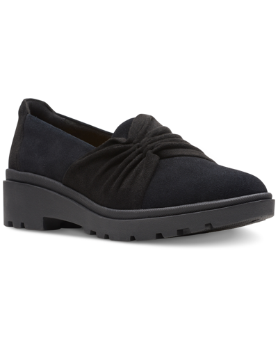 Shop Clarks Women's Calla Style Ruched Slip-on Flats In Black Suede