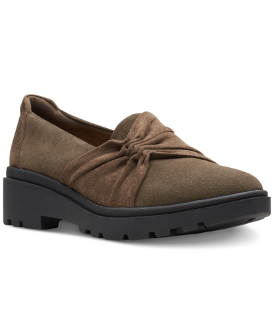 Shop Clarks Women's Calla Style Ruched Slip-on Flats In Dark Olive Suede