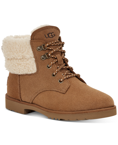Shop Ugg Women's Romely Heritage Lace-up Plush-cuff Boots In Chestnut