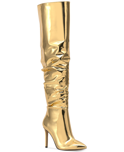 Shop Inc International Concepts Women's Iyonna Over-the-knee Slouch Boots, Created For Macy's In Gold Patent