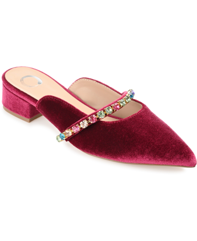 Shop Journee Collection Women's Jewel Rhinestone Embellished Velvet Slip On Flats In Berry
