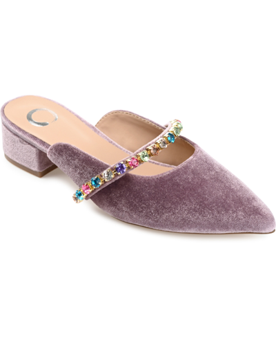 Shop Journee Collection Women's Jewel Rhinestone Embellished Velvet Slip On Flats In Lilac
