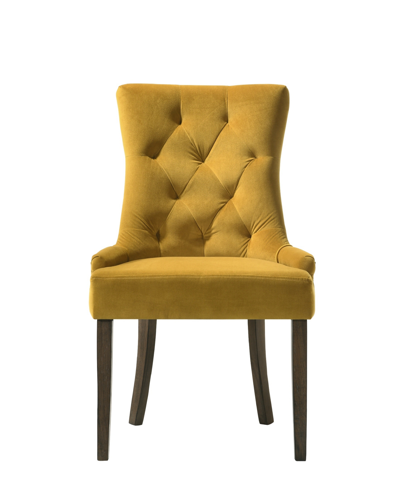 Shop Acme Furniture Farren Side Chair In Yellow Velvet Texture And Espresso Finis
