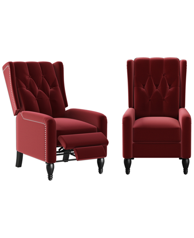 Shop Handy Living Feigin Wingback Pushback Recliner Chairs, Set Of 2 In Ruby Red Velvet