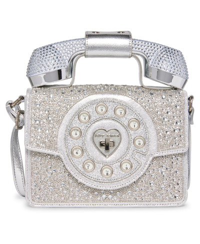 Shop Betsey Johnson Women's Party Line Faux Rhinestone Phone Bag In Silver-tone