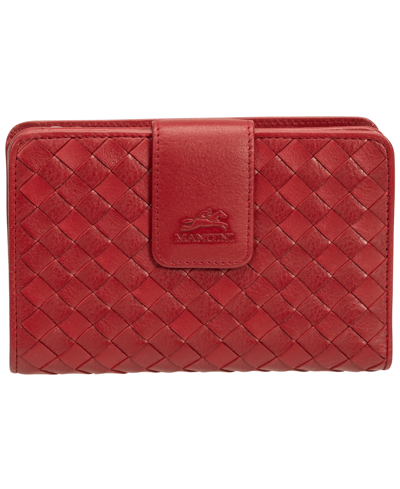 Mancini Women's Basket Weave Collection Rfid Secure Mini Clutch Wallet In Red