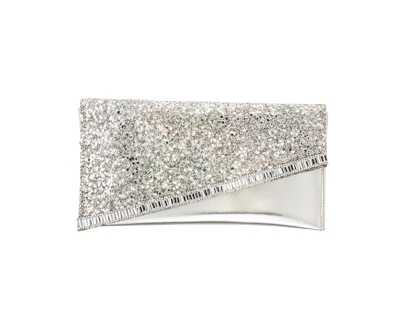 Shop Nina Women's Asymmetrical Baguette Crystal Clutch In Platino