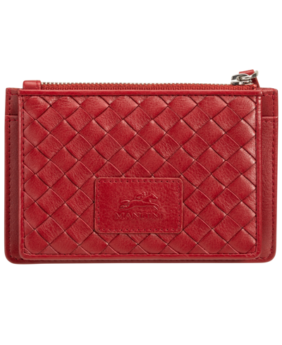 Shop Mancini Women's Basket Weave Collection Rfid Secure Card Case And Coin Pocket In Red