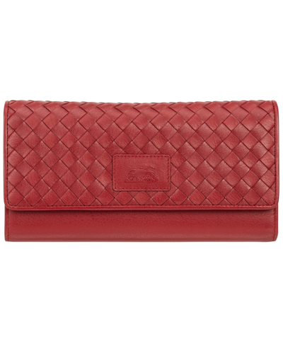 Shop Mancini Women's Basket Weave Collection Rfid Secure Quadruple Fold Wallet In Red