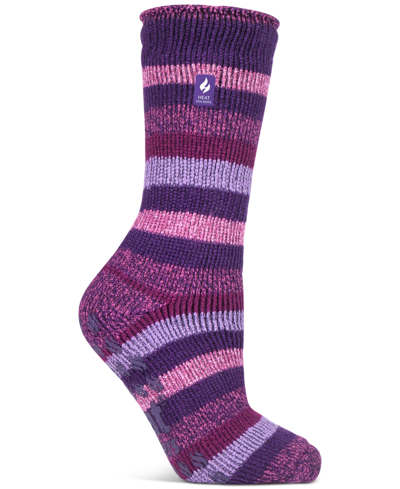 Heat Holders Women's Petunia Stripe Crew Slipper Socks In Purple