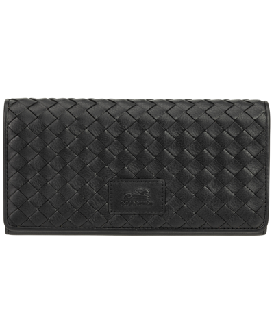 Mancini Women's Basket Weave Collection Rfid Secure Quadruple Fold Wallet In Black