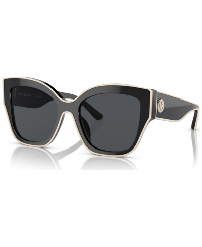 Shop Tory Burch Women's Sunglasses, Ty7184u In Black With Ivory Piping