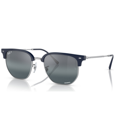 Shop Ray Ban New Clubmaster Polarized Rb4416 In Blue On Silver-tone