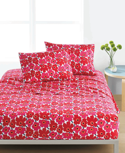 Shop Marimekko Mini Unikko Cotton Percale 4 Piece Sheet Set, Full In Red Floral