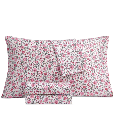 Shop Sanders Printed Microfiber 4 Pc. Sheet Set, King, Created For Macy's Bedding In Pink